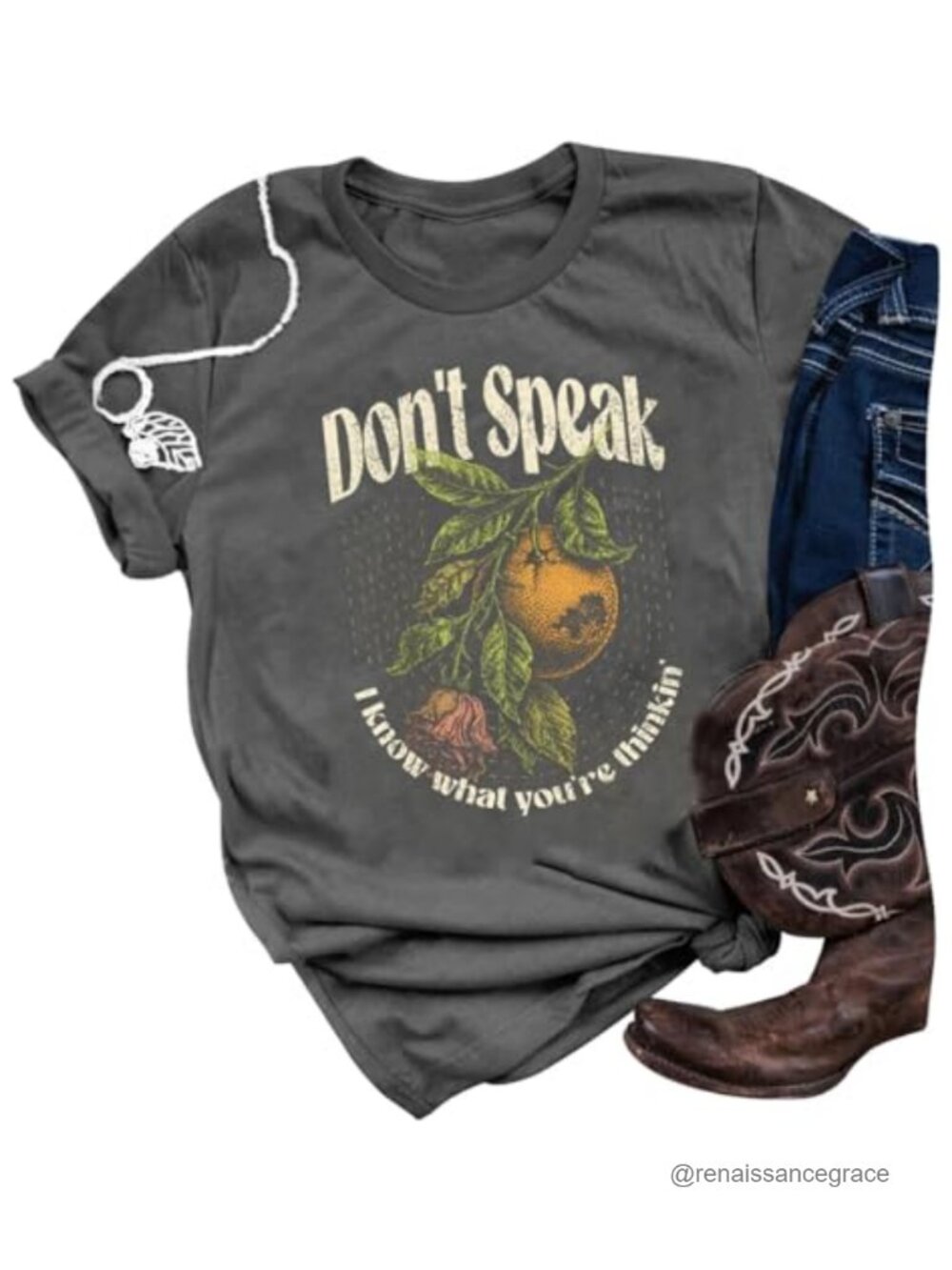 Women's Vintage Western Graphic Crewneck Oversized T-Shirt Soft Cotton Blend